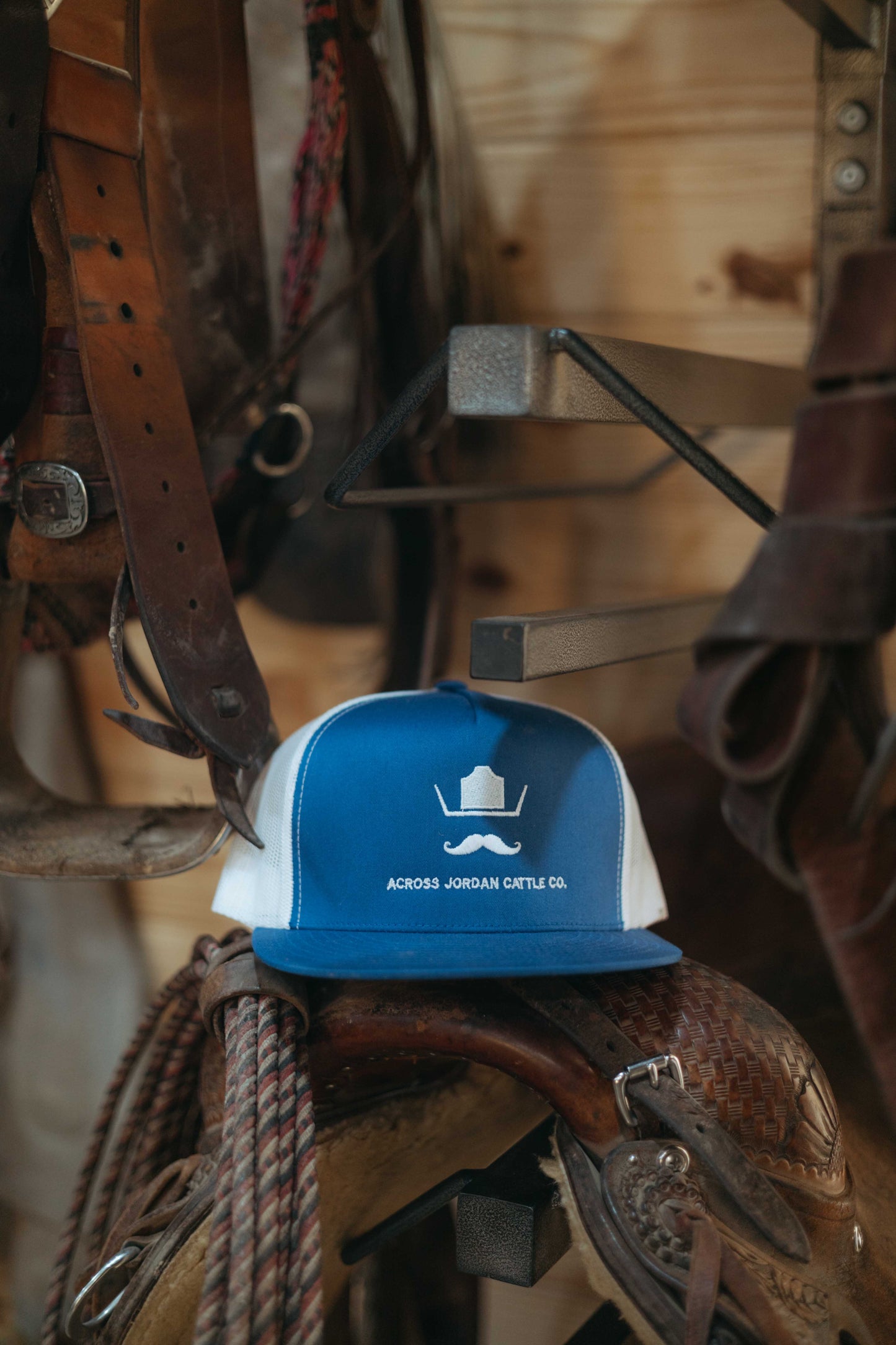 Blue and White Trucker Embroidery Hat